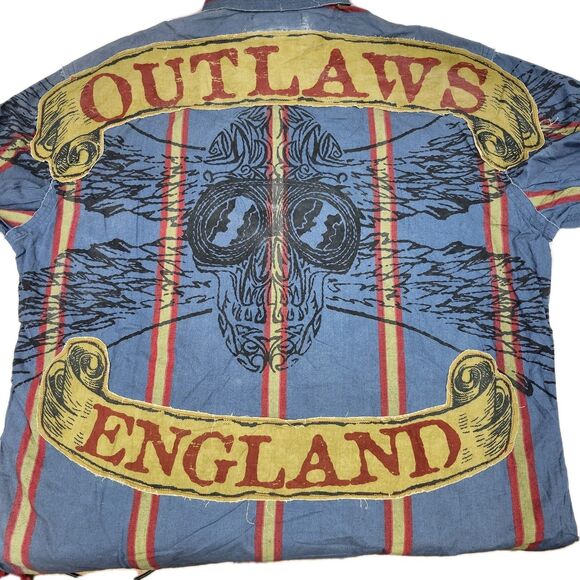 Project Red Outlaws England Shirt Mens XL Blue Striped Distressed Motorcycle - Picture 4 of 14